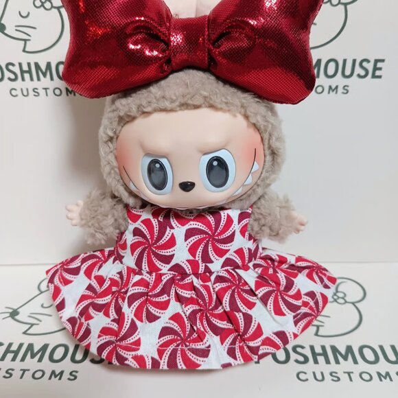 Holiday Christmas Candy Custom Dress And Bow For Labubu - Picture 3 of 5